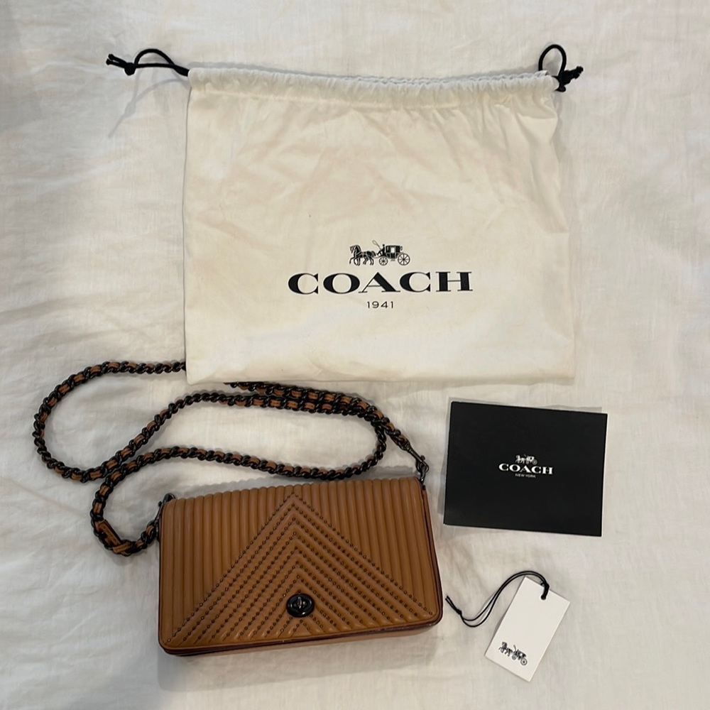 Coach Dinky Bag with Quilting and Rivets in Nappa Leather Brown